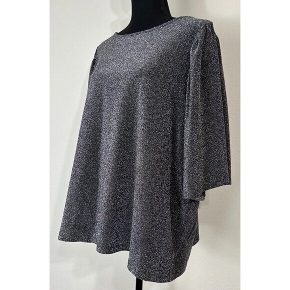 Ellos Black & Silver Metallic Pullover Elbow Sleeve Blouse Plus Size 1X  (22/24) - Picture 6 of 9